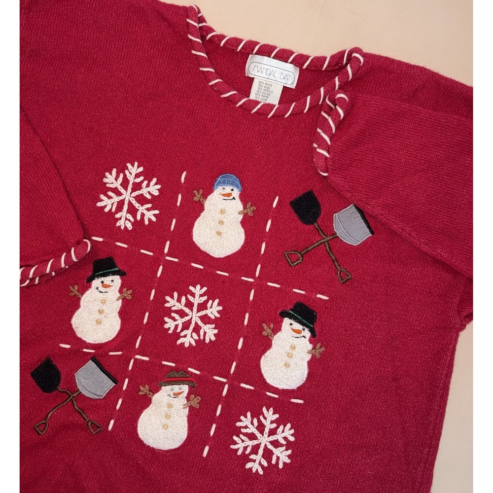Mandal Bay Womens Large Red Christmas Sweater Snowman Snowflake Wool Blend